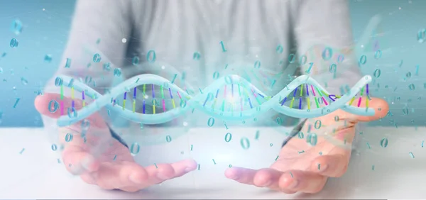 View Man Holding Rendering Data Coded Dna Binary File — Stock Photo, Image