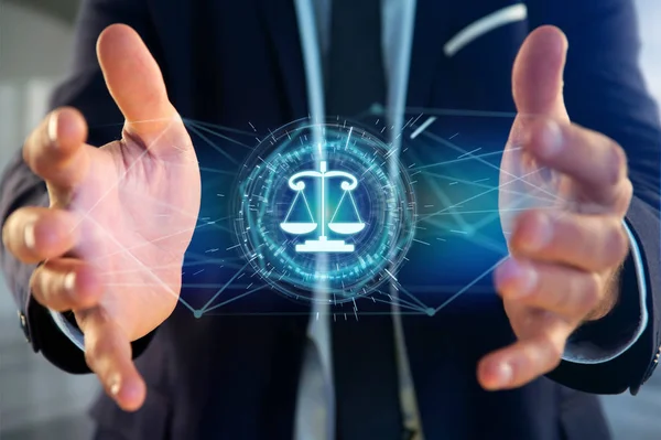 Igazságszolgáltatás Egyensúlyának Ikonja Egy Futurisztikus Felületen — Stock Fotó