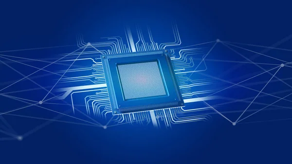 Ansicht Eines Prozessor Chips Und Netzwerkverbindung Renderer — Stockfoto