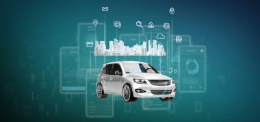 Çoklu ortam simgesini ve şehir harita o ile Pano smartcar arayüzü