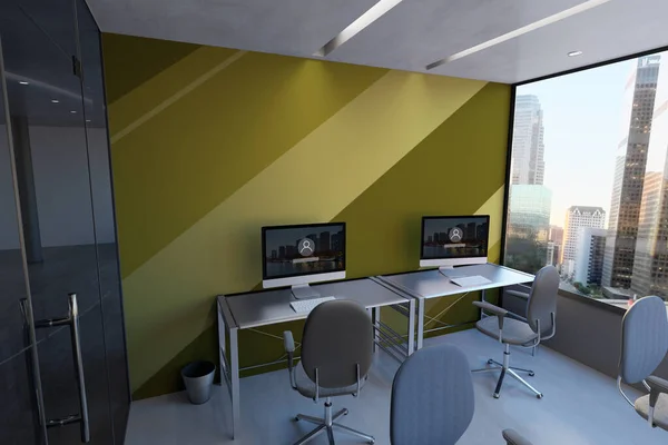 Skleněná kancelář místnost zeď Mockup - 3d vykreslování — Stock fotografie