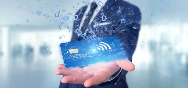 Man holding a contactless credit card payment concept 3d renderi — Stock Photo, Image