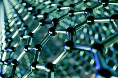 Yeşil backgrou üzerinde grafen moleküler nano teknoloji yapısı