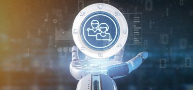 Cyborg el tutan bir sosyal medya ağ iletişim simgesi
