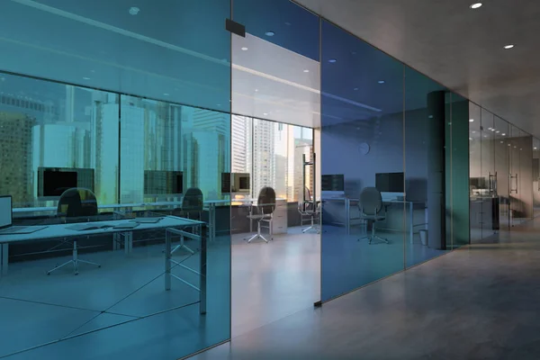 Glas Office kamer muur Mockup - 3d rendering — Stockfoto