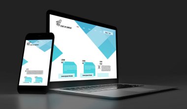 Karanlık bir arka plan - 3d render üzerinde cihazların alay et