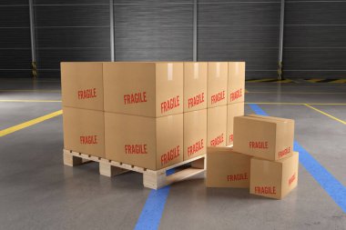 Cardboard Boxes in a Warehouse Mockup - 3d rendering  clipart