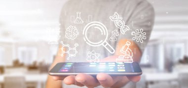 Bilim adamı bir bulut simgesi tutan işadamı