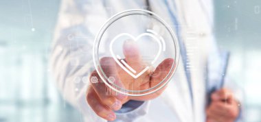 Doktor, kliniğe steteskop kullanarak işaret etti.