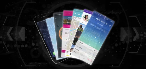 Plantilla de aplicación móvil en un teléfono inteligente 3d renderizado — Foto de Stock