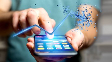 Finansman okuyla akıllı telefon kullanan bir iş adamı 