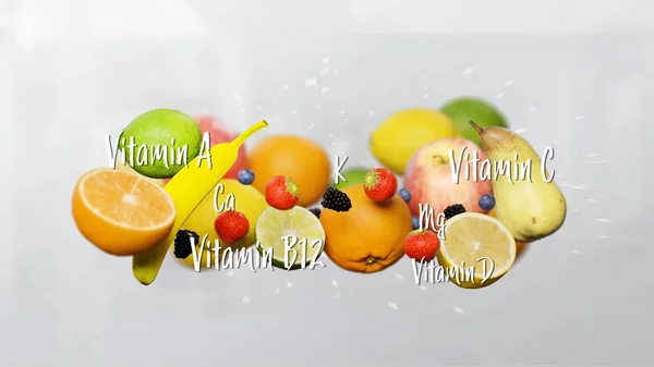 Owoce i witaminy - renderowanie 3d — Zdjęcie stockowe