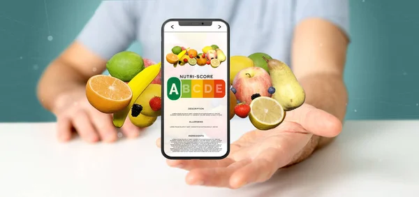 Businessman holding a food mobile app - 3d rendering 로열티 프리 스톡 사진