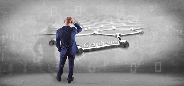 Empresario sosteniendo una estructura de grafeno - 3d renderizado Imagen de stock