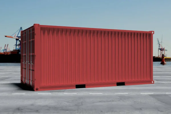 Attrappe eines Containers auf einem Dock - 3D-Rendering — Stockfoto