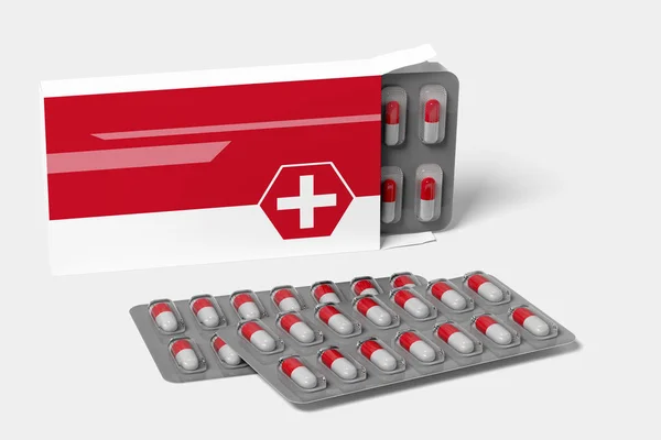 Pharmaverpackungen-Attrappe - 3D-Rendering Stockbild