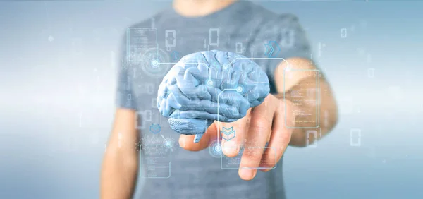 Επιχειρηματίας που κατέχει μια νοημοσύνη τεχνητό εγκέφαλο με δεδομένα - — Φωτογραφία Αρχείου
