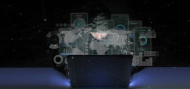 Hacker adam kullanıcı arabirimi ekranlarını simgesi, istatistikleri ve d ile tutarak