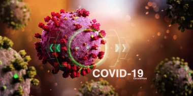 Coronavirus Covid-19 arkaplanının görünümü - 3D görüntüleme