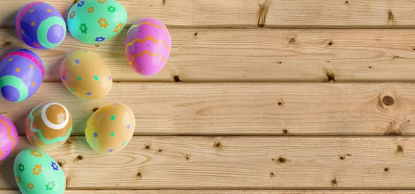 View Easter Composition Wooden Background Rendering — Stock Photo, Image