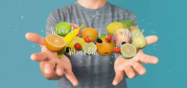 View Businessman Holding Fruits Vitamins Rendering — 스톡 사진