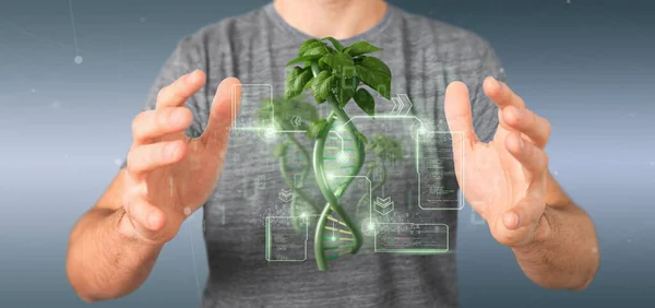 View Businessman Holding Dna Growing Plant Rendering — 스톡 사진