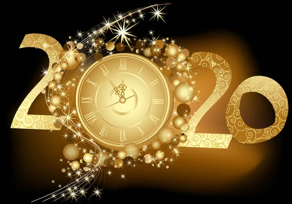 Mutlu Yıllar 2020 Arkaplan Saatli Altın — Stok Vektör