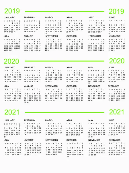Calendario 2019 2020 2021 — Vector de stock