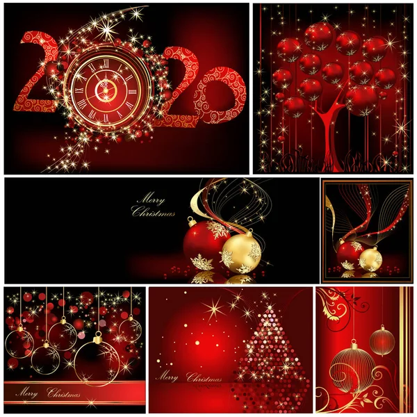 Merry Christmas Background Collections Gold Red — Stock Vector