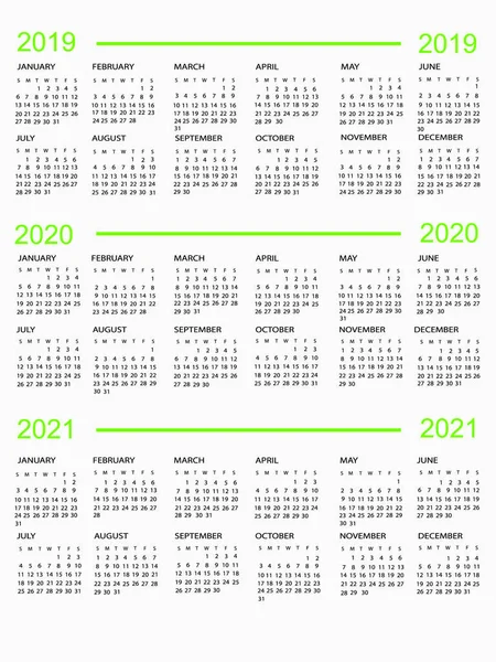 Calendrier 2019 2020 2021 — Image vectorielle