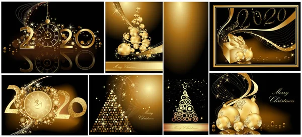 金のメリー クリスマス背景コレクション — ストックベクタ