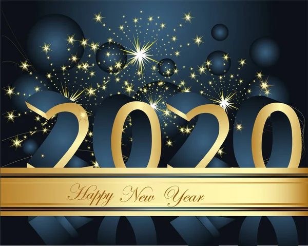 Happy New Yaer 2020 Фон Золотой Голубой — стоковый вектор