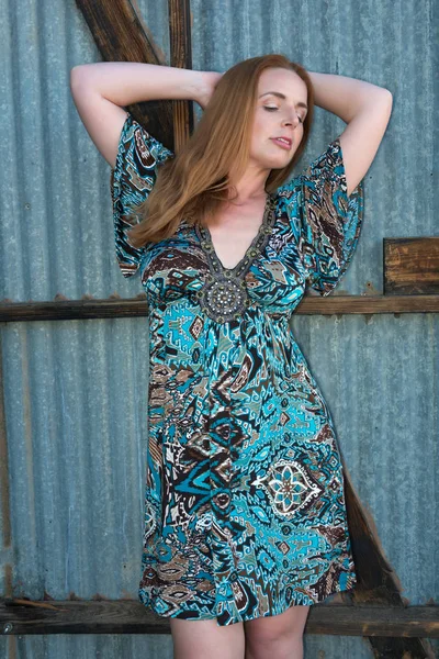 Redhead in blue — Stock Photo, Image