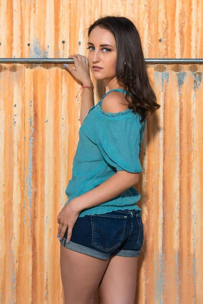 Brunette in blue — Stock Photo, Image