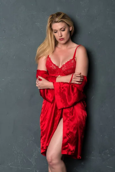 Blonde in red — Stock Photo, Image