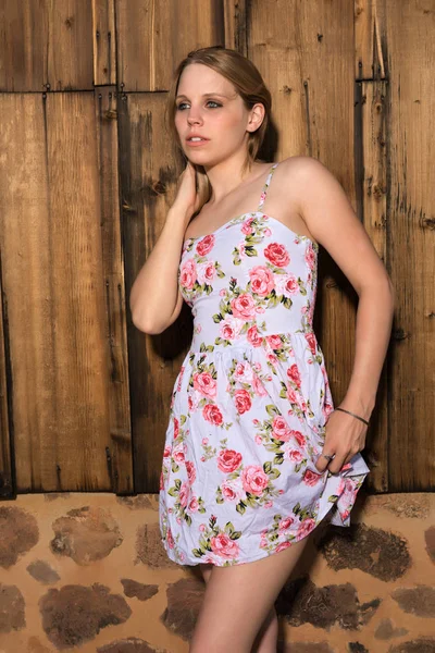Blonde in a summer dress — Stock Photo, Image