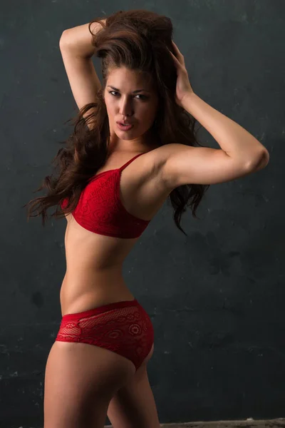 Brunette in red — Stock Photo, Image