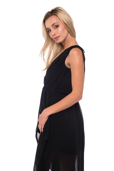 Blondine im schwarzen Kleid — Stockfoto