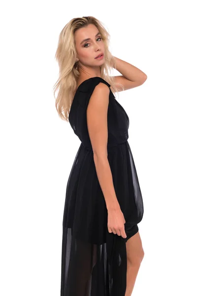 Blonde in a black dress — Stock Photo, Image