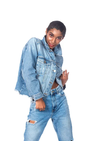 Стройная Молодая Афроамериканка Джинсе — стоковое фото