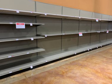 Süpermarket raflarında satılık mal yok.