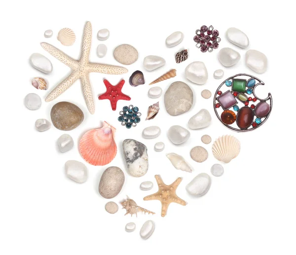 Frame of stones and seashell isolated on white — Stock Photo, Image