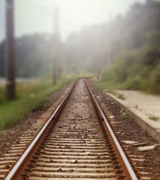 Paisaje con rieles de ferrocarril — Foto de Stock