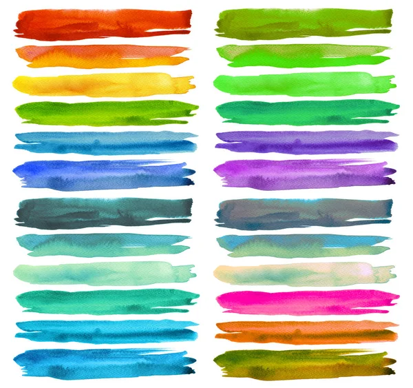 Reihe von farbenfrohen Pinselstrichen in Aquarell. — Stockfoto