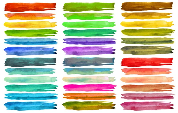 Reihe von farbenfrohen Pinselstrichen in Aquarell. — Stockfoto