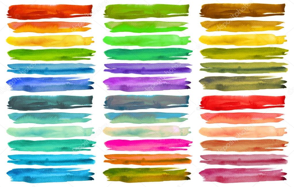 Set of colorful watercolor brush strokes. 