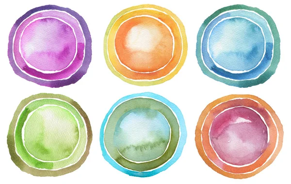 Circle watercolor painted button background. Isolated. — Stock Photo, Image