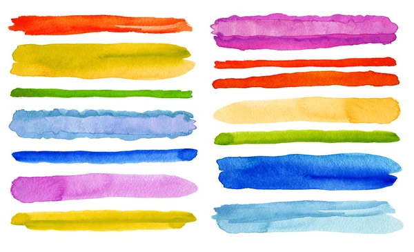 Suluboya fırça darbeleri kümesi. Beyaz izole.