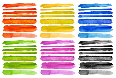 Suluboya fırça darbeleri kümesi. Beyaz izole.