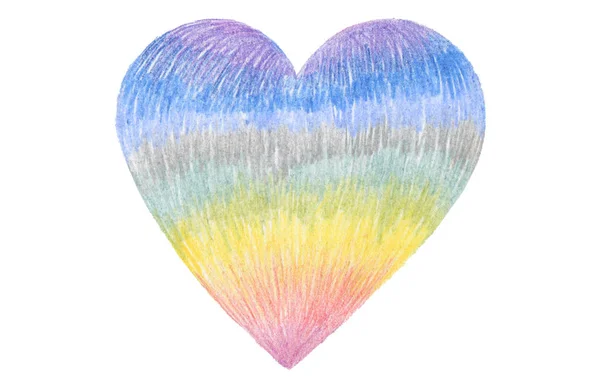 Lápiz de color dibujo en forma de corazón. Aislar en blanco . —  Fotos de Stock